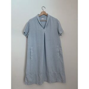 POETRY Midi Linen Dress Sz 10 Powder Blue Shawl-Collar Lagenlook Pockets Art